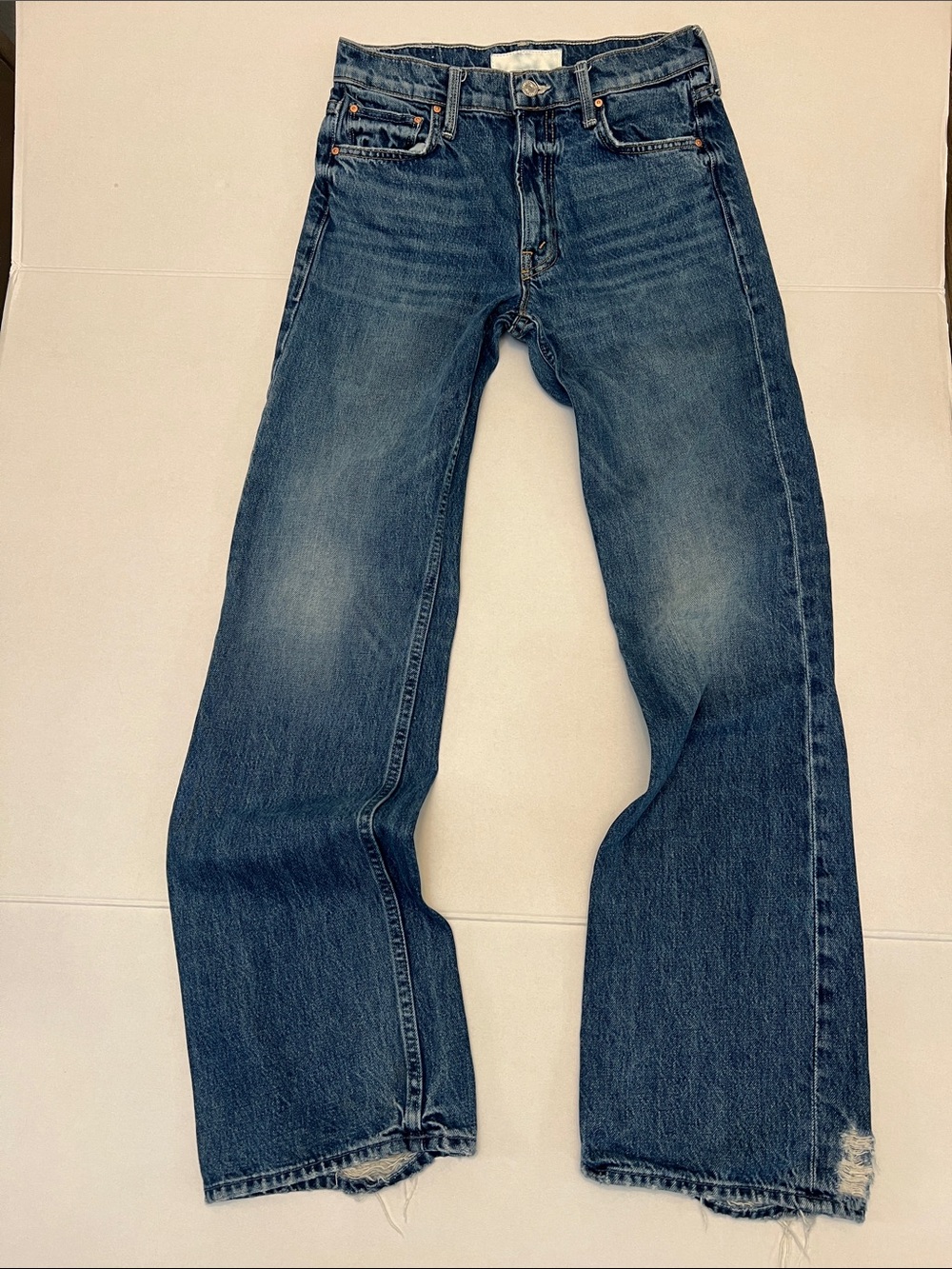 MOTHER Mid Blue Straight Leg Jeans - Picture 2 of 16